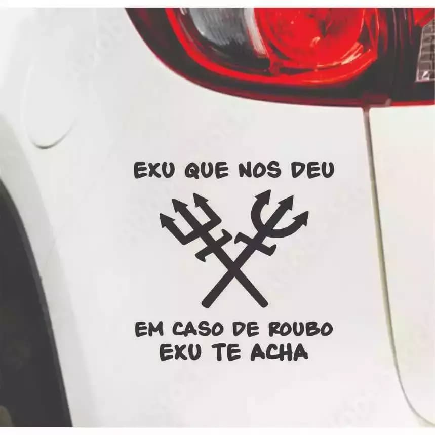 Adesivo Exu Que nos Deu, em Caso de Roubo Exu Te Acha 14x14 cm
